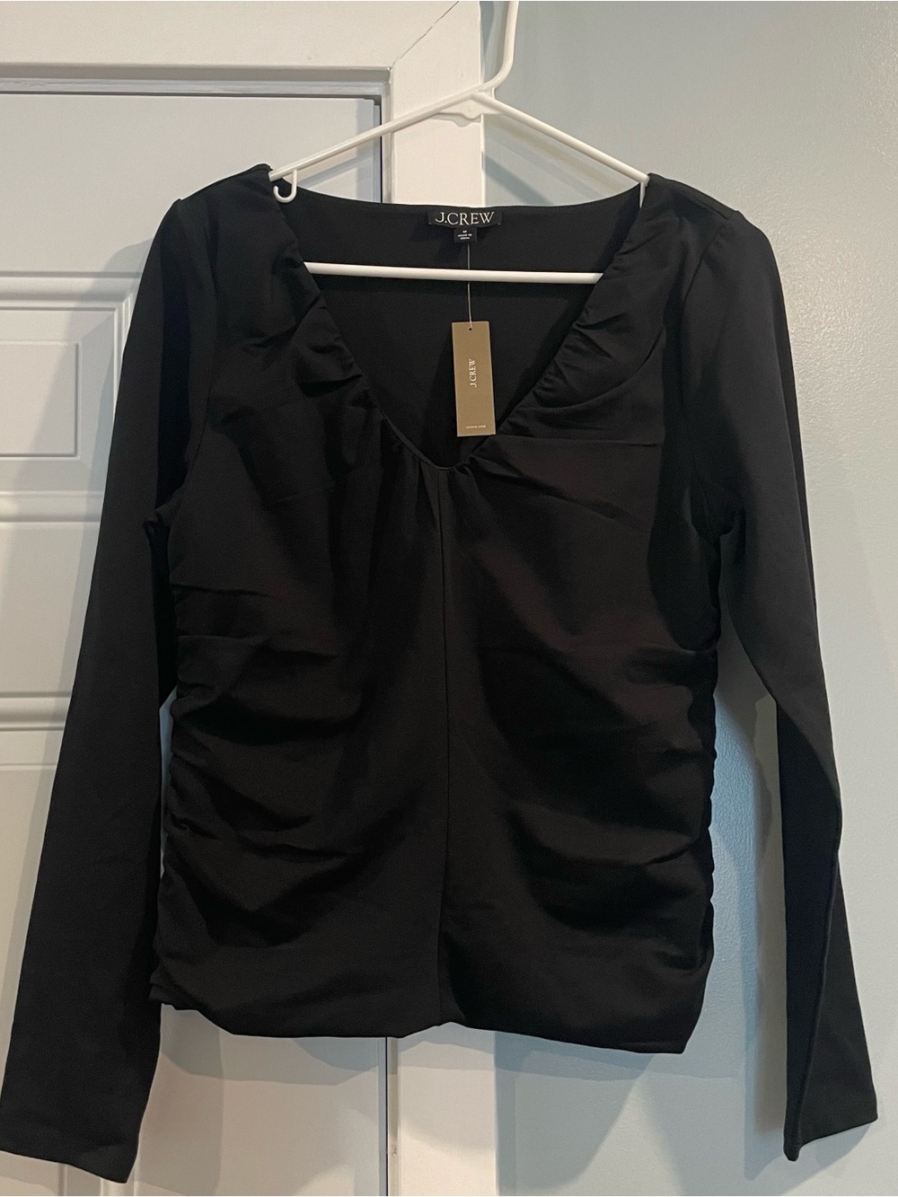 J. Crew Black Long-Sleeve Top w/ Ruching Size M